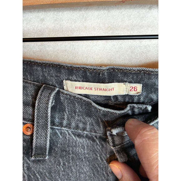 Levis Premium Ribcage Straight Jeans Washed Black High Rise Button Fly 26x30 - Picture 2 of 14